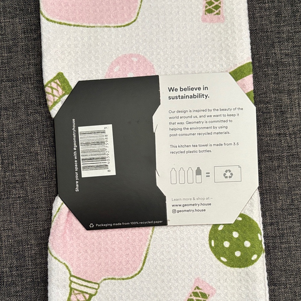 GEOMETRY Pink & Green Pickleball Kitchen Tea Towel - Picture 4 of 5